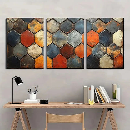 3pcs Talavila Tile Burnt Orange Pottery Clay Metal Print Ready to Hang Art