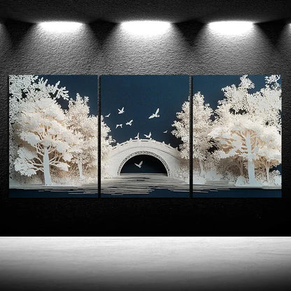 3pcs Featuring a Stunning Arch Bridge Design Metal Print Ready to Hang Art