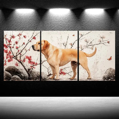 3pcs Dog & Cherry Blossom Modern Metal Print Ready to Hang Art