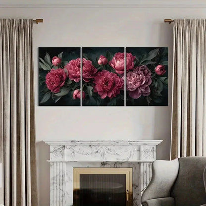 3pcs Rich Colors Peony Blossoms Floral Art  Wall Art Set Canvas Framed 60x90cm - High Quality Print 100% Australian Made Wall Canvas Ready to Hang