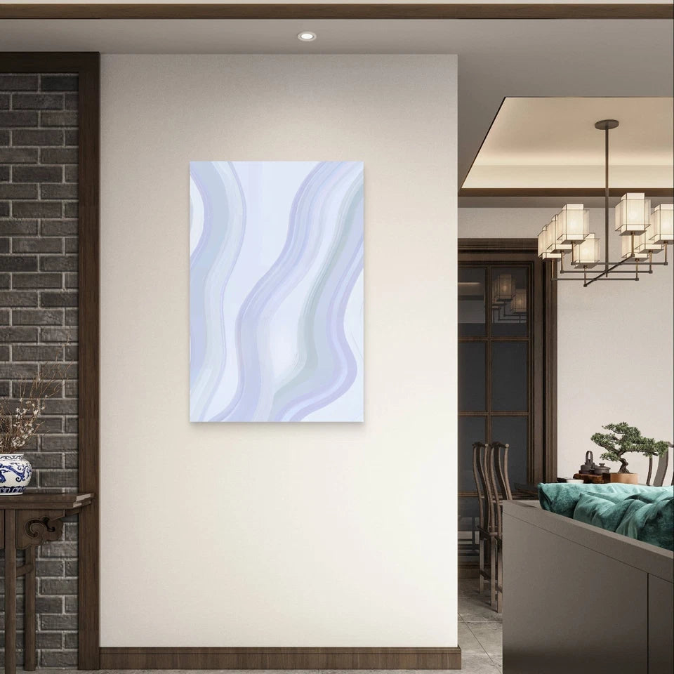 Minimalist Soft Blue and Lavender Fluid Wave 40x60cm Metal Print Ready to Hang