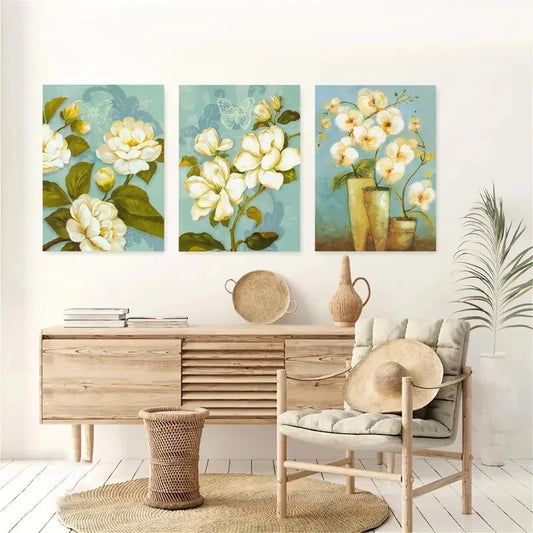 3pcs Contemporary Style with Teal Background Metal Print Ready to Hang Art