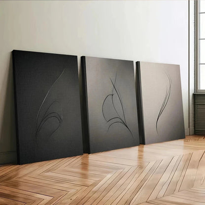 3pcs Art tryptic trendy Abstract Gray Black Line Wall Art Set Canvas Framed 50x70cm - High Quality Print 100% Australian Made Wall Canvas Ready to Hang