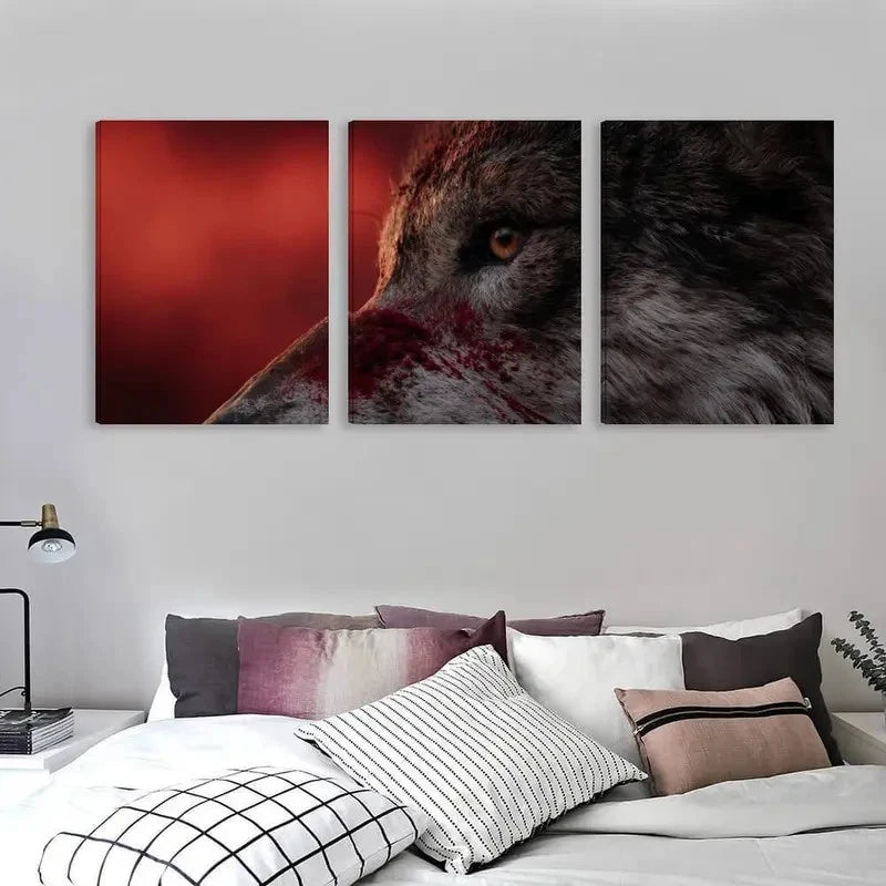 3pcs Modern Wolf & Blood Red Art Triptych   Wall Art Set Canvas Framed 60x90cm - High Quality Print 100% Australian Made Wall Canvas Ready to Hang