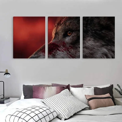 3pcs Modern Wolf & Blood Red Art Triptych   Wall Art Set Canvas Framed 60x90cm - High Quality Print 100% Australian Made Wall Canvas Ready to Hang