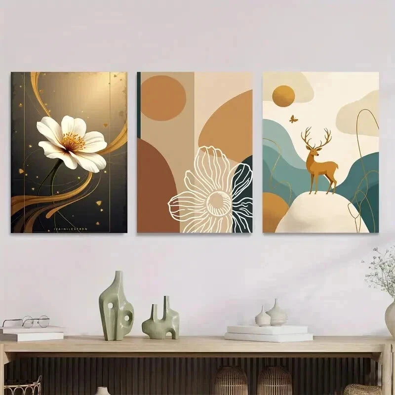 3pcs Contemporary Abstract Floral Minimalist Wall Art Set Canvas Framed 40x60cm - High Quality Print 100% Australian Made Wall Canvas Ready to Hang