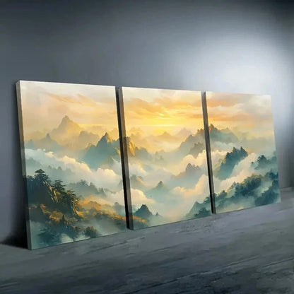 3pcs Serene Mountain Landscape With Sunset Wall Art Set Canvas Framed 40x60cm - High Quality Print 100% Australian Made Wall Canvas Ready to Hang