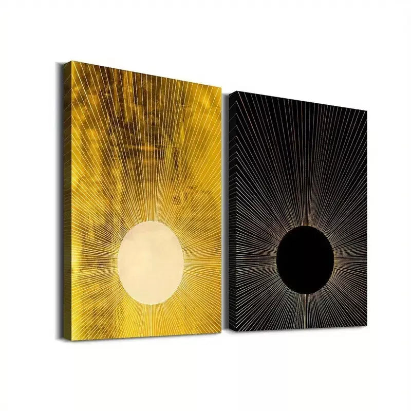 2-Piece Set, Abstract Sun & Moon Framed 50x75cm - High Quality Print 100% Australian Made Wall Canvas Ready to Hang - Bella Home Decor