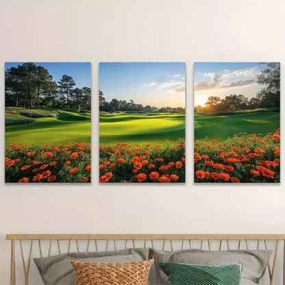3pcs Summer Afternoon Golf Course Metal Print Ready to Hang Art