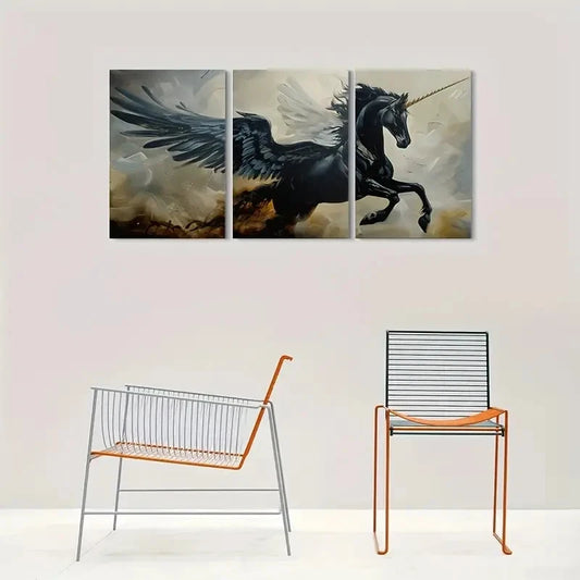 3pcs Fantasy Unicorn with Wings Metal Print Ready to Hang Art