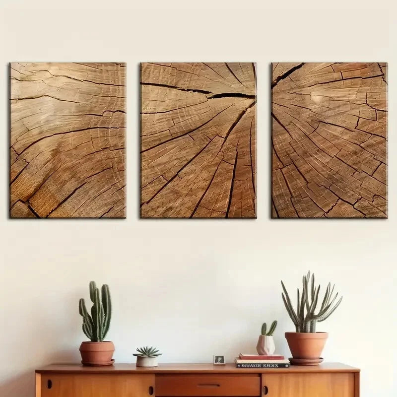 3pcs Tree Silhouette Art with Age and Cracks Metal Print Ready to Hang Art