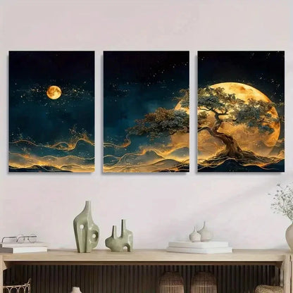 3pcs Dreamy Night Landscape, Starry Sky Metal Print Ready to Hang Art