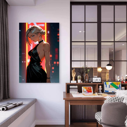 Elegant Woman Radiant Orange Light 40x60cm Metal Print Ready to Hang