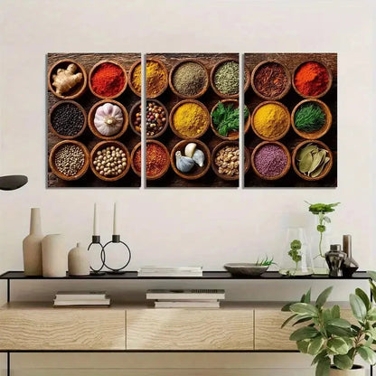 3pcs Spices Kitchen Artwork Wall Painting Metal Print Ready to Hang Art
