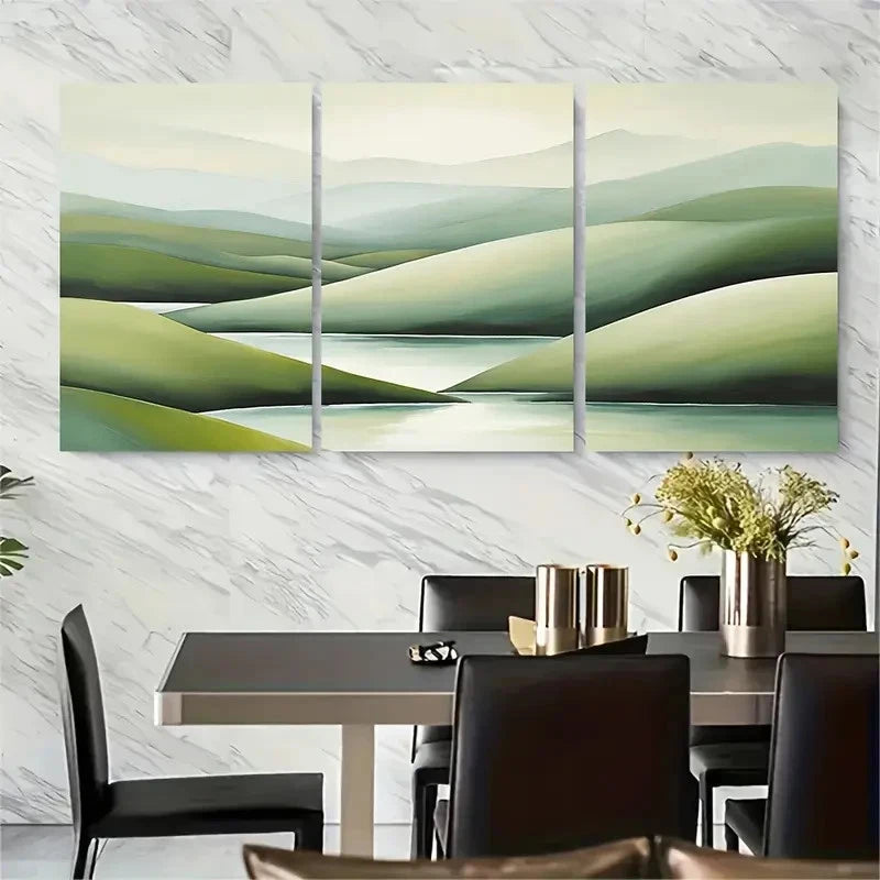 3pcs WabiSabi Minimalist Green Hills Metal Print Ready to Hang Art