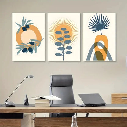 3pcs Abstract Geometric Neutral Bohemian Style Metal Print Ready to Hang Art