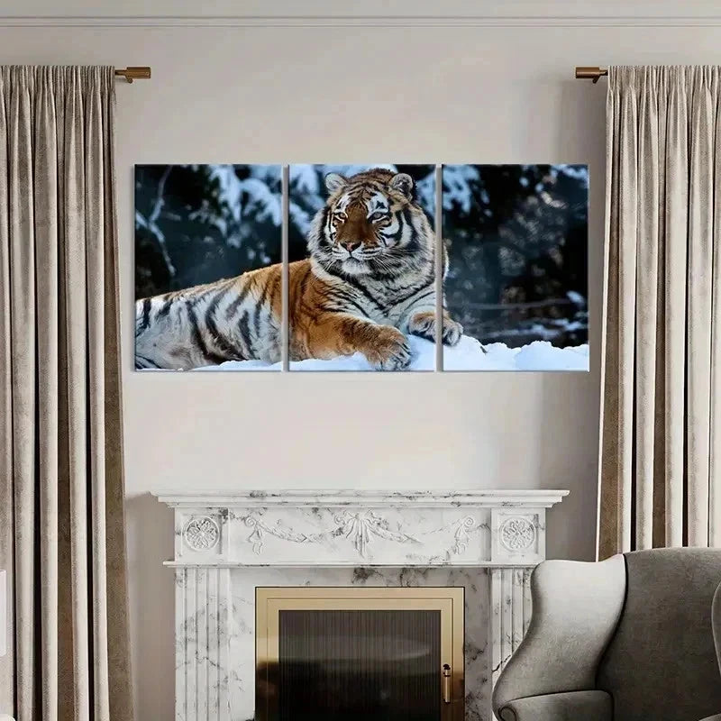 3pcs Tiger in Snow Surface Modern Wall Art Set Canvas Framed 40x60cm - High Quality Print 100% Australian Made Wall Canvas Ready to Hang