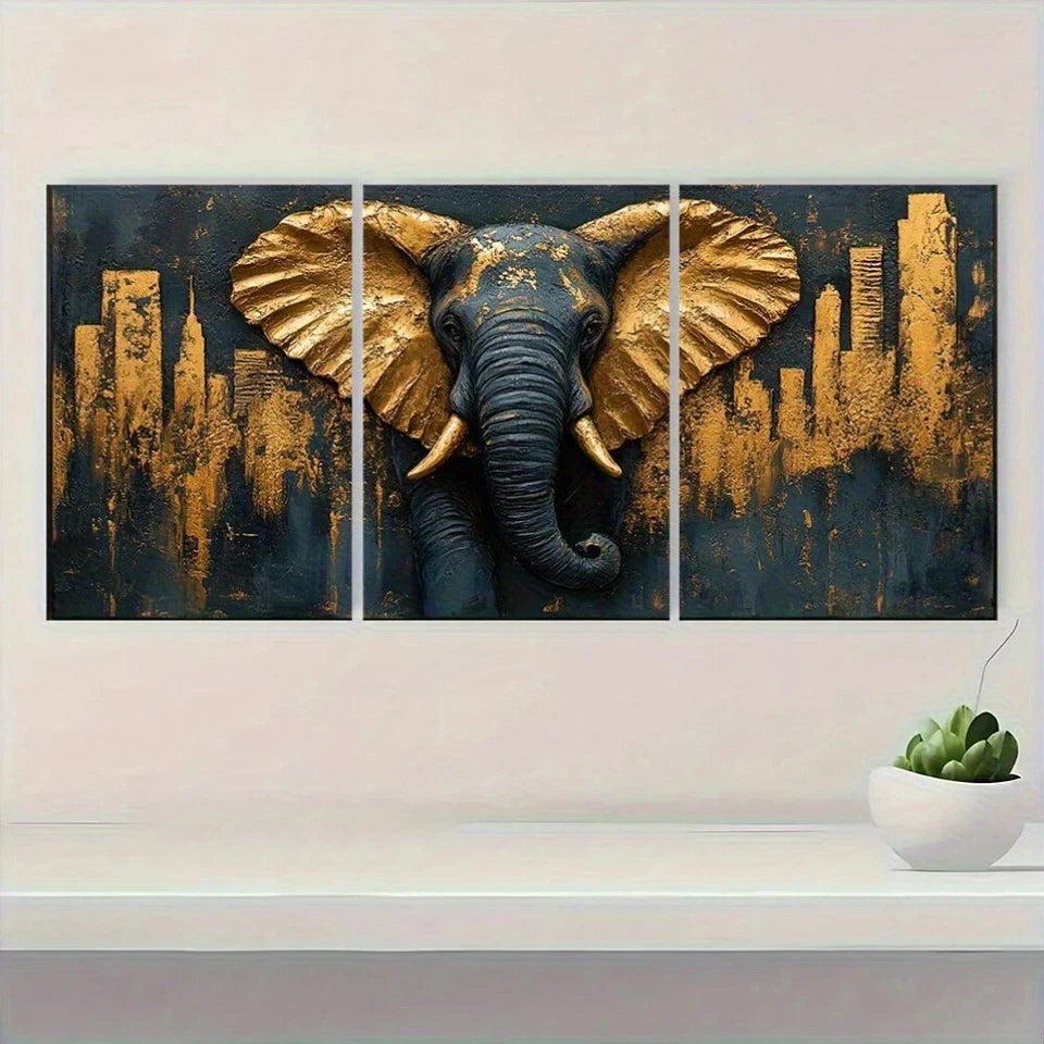 3pcs Abstract Animal Theme Golden Accents Metal Print Ready to Hang Art