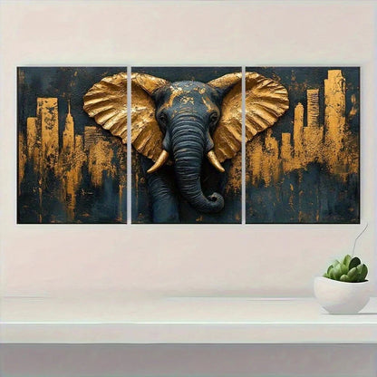 3pcs Abstract Animal Theme Golden Accents Metal Print Ready to Hang Art