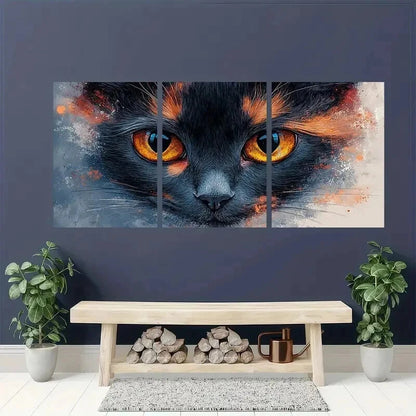 3pcs Modern Retro Style Cat Illustration Wall Art Set Canvas Framed 40x60cm - High Quality Print 100% Australian Made Wall Canvas Ready to Hang
