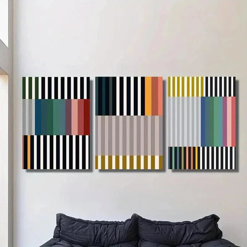 3pcs Abstract Colorful Striped Block Wall Art Canvas Unframed – High Quality Print 100% Australian Made Wall Canvas