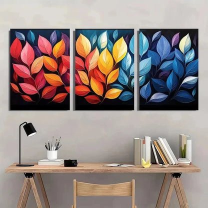 3pcs Rotating Colorful Leaves Pattern Wall Art Set Canvas Framed 40x60cm - High Quality Print 100% Australian Made Wall Canvas Ready to Hang