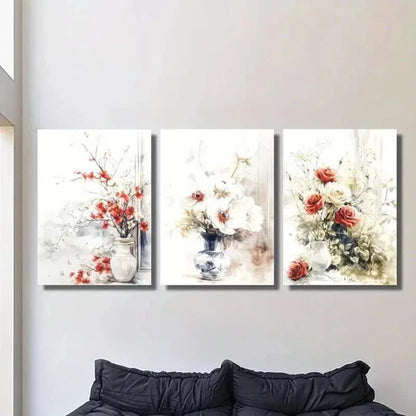 3pcs Plant and Flower Illustration in Vase Wall Art Canvas Unframed - High Quality Print 100% Australian Made Wall Canvas