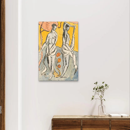 Expressionist Two Figures and Flowers Abstract Metal Print Ready to Hang