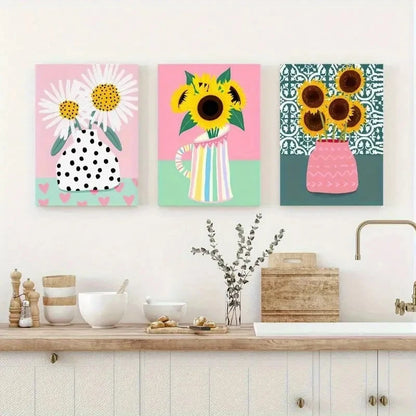 3pcs Colorful Sunflower Decorative Art Metal Print Ready to Hang Art
