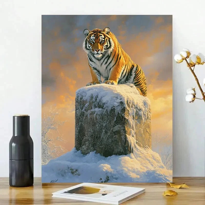 Majestic Tiger, Basking in The Golden Glow of Sunrise 40x60cm Metal Print Ready to Hang