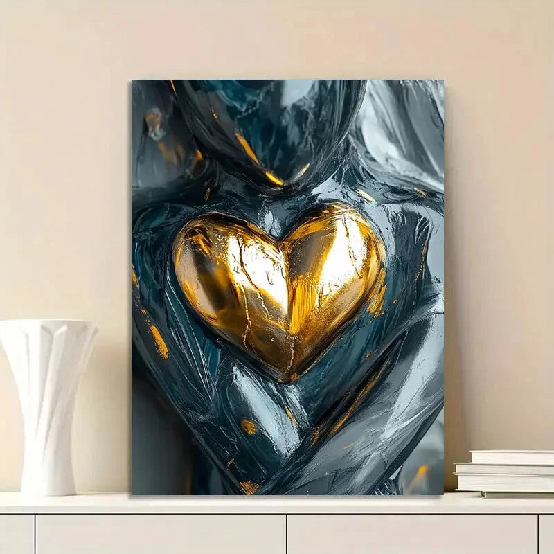 Modern Abstract Heart Shaped Black Marble Statue 40x60cm Metal Print Ready to Hang