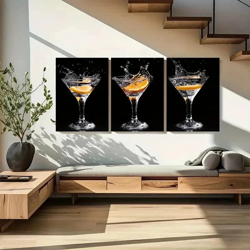 3pcs Martini Drinks with Oranges Triptych Wall Art Set Canvas Framed 60x90cm - High Quality Print 100% Australian Made Wall Canvas Ready to Hang