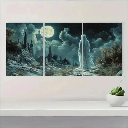 3pcs Halloween Veiled in Cemetery Metal Print Ready to Hang Art