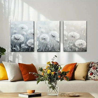 3pcs Elegant Monochrome Floral Botanical Perfect Wall Art Set Canvas Framed 40x60cm - High Quality Print 100% Australian Made Wall Canvas Ready to Hang