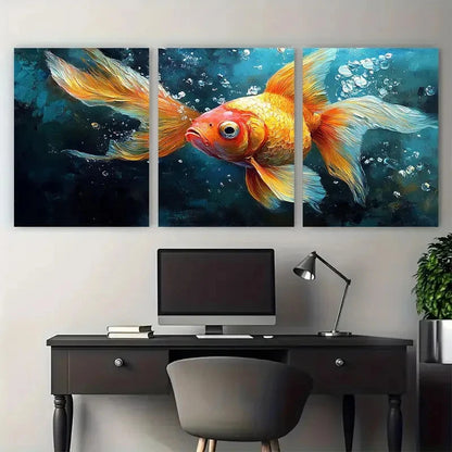 3pcs Goldfish Animals Impasto Artwork Perfect Wall Art Set Canvas Framed 40x60cm - High Quality Print 100% Australian Made Wall Canvas Ready to Hang