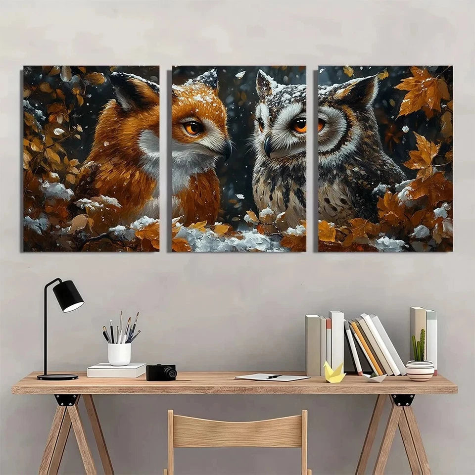 3pcs Vibrant Wildlife Golden Leaves Metal Print Ready to Hang Art