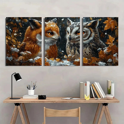 3pcs Vibrant Wildlife Golden Leaves Metal Print Ready to Hang Art