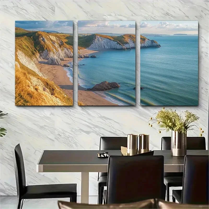 3pcs Cliffs Beach and Ocean View Metal Print Ready to Hang Art