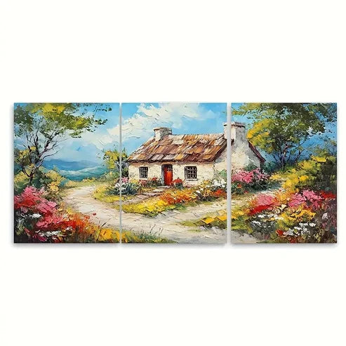 3pcs Irish Cottage Canvas Impasto Original Wall Art Set Canvas Unframed - High Quality Print 100% Australian Made Wall Canvas