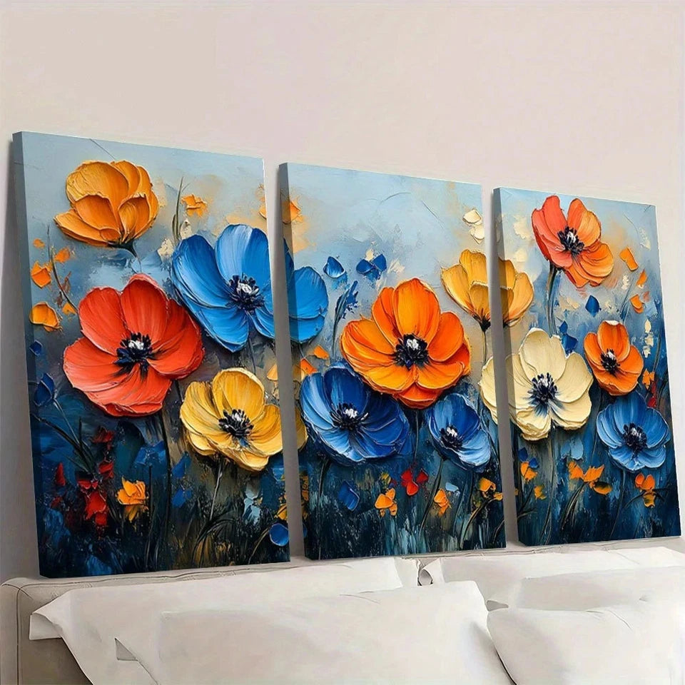 3pcs Vibrant Floral Modern Abstract Wall Art Set Canvas Framed 40x60cm - High Quality Print 100% Australian Made Wall Canvas Ready to Hang