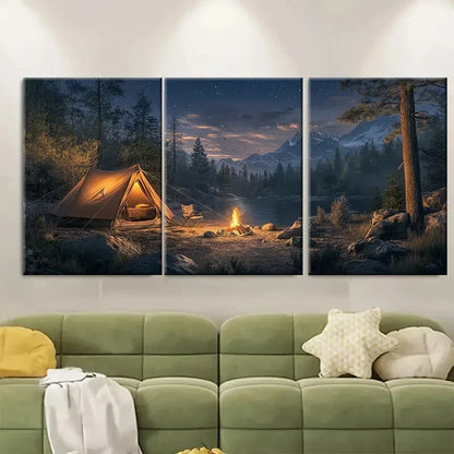 3pcs Fire And Mountain Scenery Vintage Metal Print Ready to Hang Art