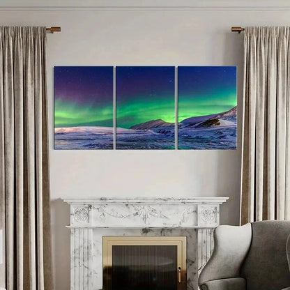 3pcs Natural Northern Lights & Snow Mountains Wall Art Set Canvas Framed 40x60cm - High Quality Print 100% Australian Made Wall Canvas Ready to Hang