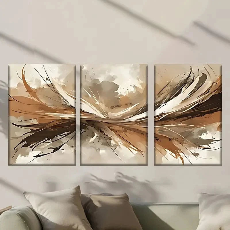 3pcs Beige & Brown Bird with Feathers  Wall Art Set Canvas Framed 60x90cm - High Quality Print 100% Australian Made Wall Canvas Ready to Hang