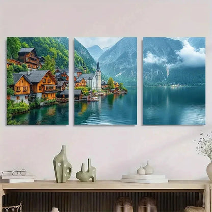 3pcs Hallstatt Austria Travel Painting Metal Print Ready to Hang Art
