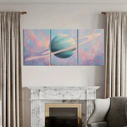 3pcs Abstract Planet Art Cosmic Ring Design Metal Print Ready to Hang Art
