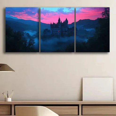 3pcs Castle at Dusk Darkness Night Perfect Wall Art Set Canvas Unframed - High Quality Print 100% Australian Made Wall Canvas