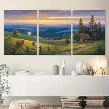3pcs  Wooden Fence, Sunset, River, Pine Tree  Wall Art Set Canvas Framed 40x60cm - High Quality Print 100% Australian Made Wall Canvas Ready to Hang