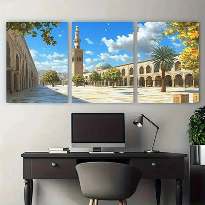3pcs Damascus Scenic Mosque Décor Perfect Wall Art Set Canvas Framed 60x90cm - High Quality Print 100% Australian Made Wall Canvas Ready to Hang