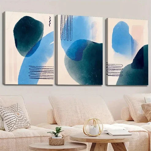 3pcs Abstract Modern Blue & Cyan Wall Art Set Canvas Unframed - High Quality Print 100% Australian Made Wall Canvas