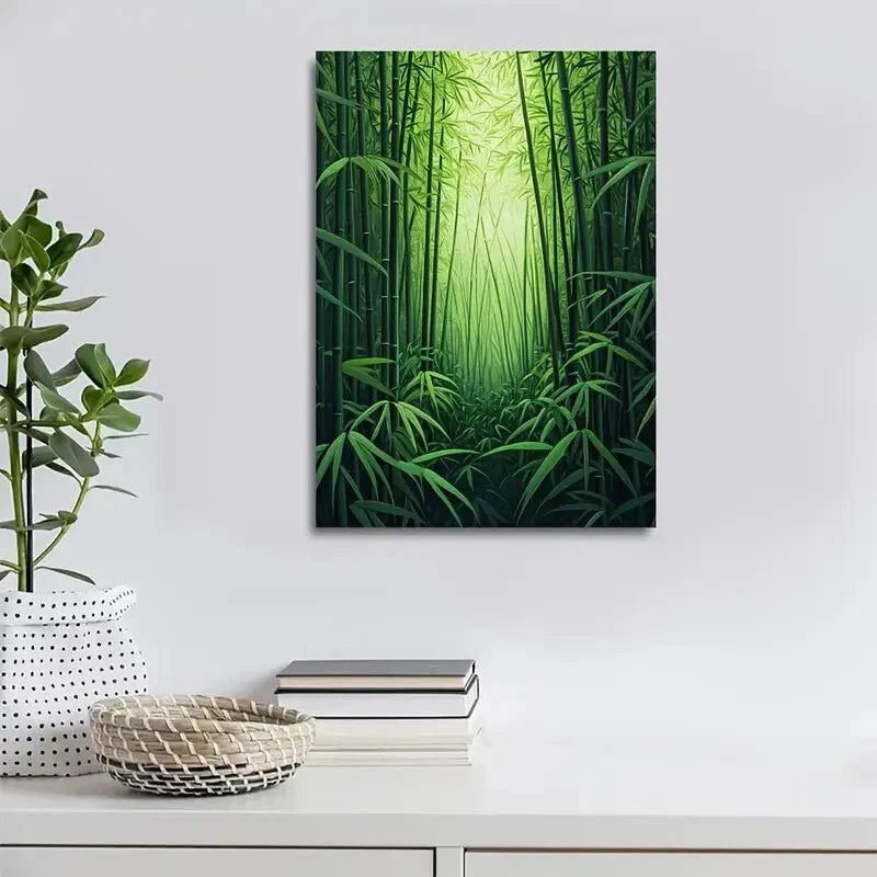 Serene Natural Scene with Sunlit Bamboo Stalks 40x60cm Metal Print Ready to Hang